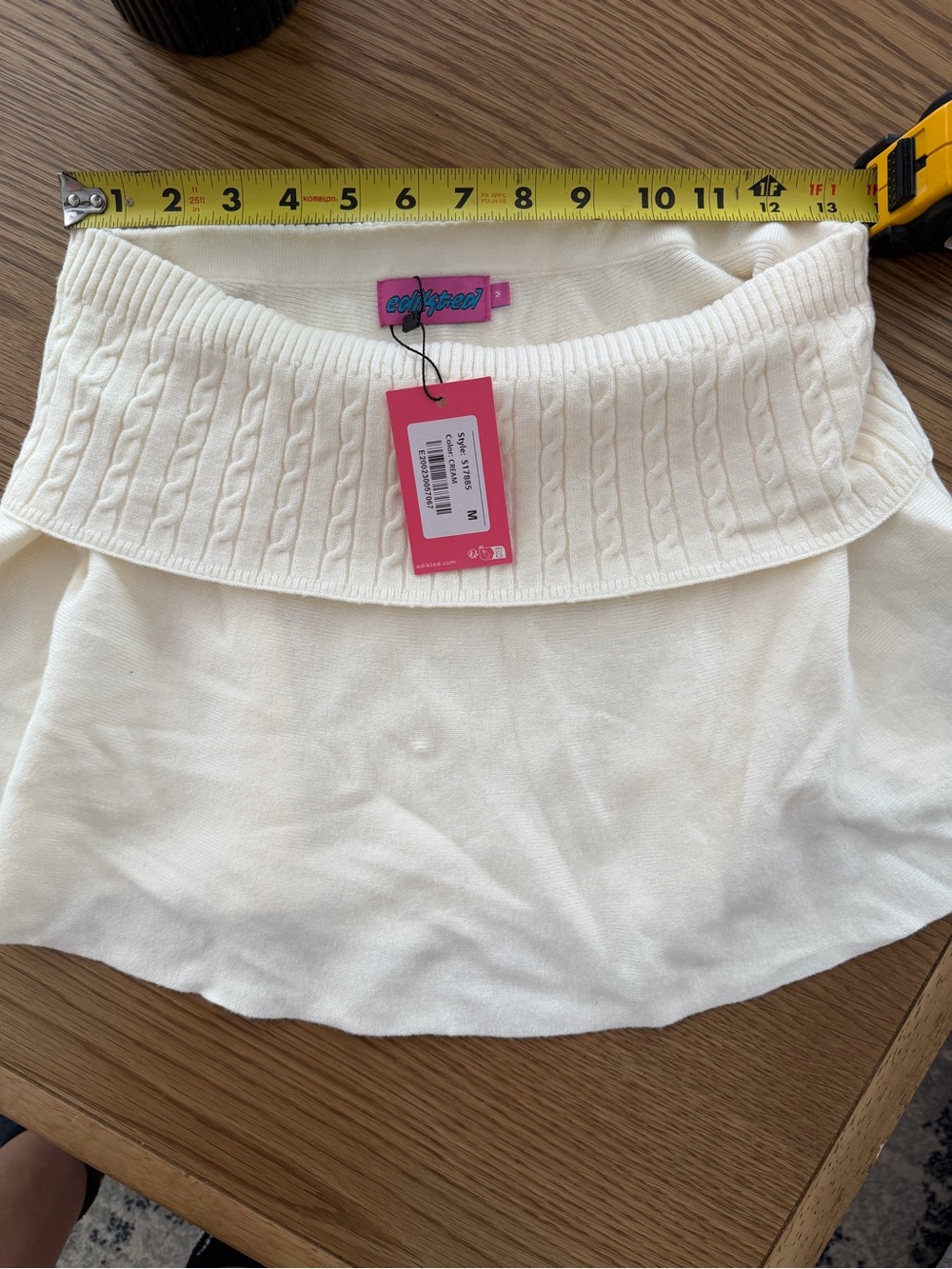Edikted Cream Cable-Knit Foldover Waist Mini Skirt